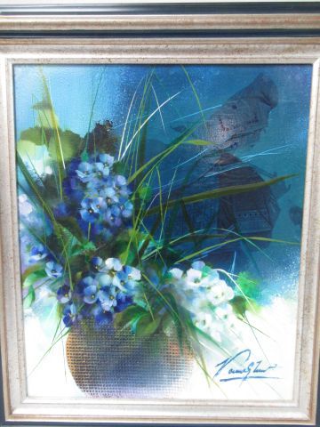  Raymond POULET (born in 1934) 
"The Chinese with hydrangeas". 
Oil on canvas, SBD,...