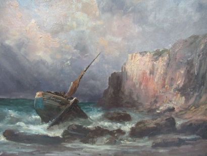  L. REGGIOSI, "La tempête" Huile sur toile, signée en bas à gauche. 38 x 58 cm. (Restaurations)...