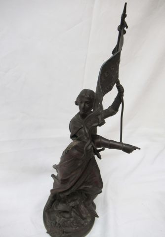 null According to A. GAUDEZ 

"Joan of Arc".

Bronze with brown patina. Signed and...