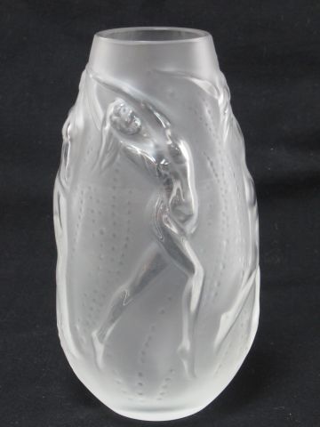 null LALIQUE France Moulded crystal vase with bacchantes decoration. Height: 14 ...