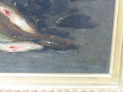 null A. MATIGNON (late 19th-early 20th century) 

"Still life with fishes". 

Oil...