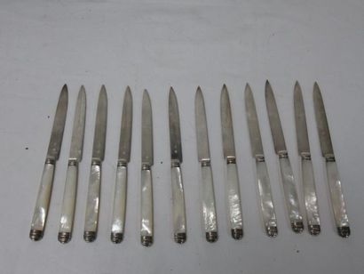 12 fruit knives, silver blades, mother-of-pearl...