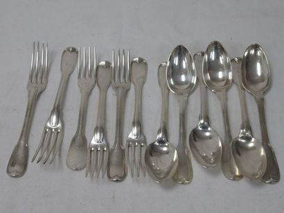 6 silver cutlery (6 fourcettes and 6 spoons),...
