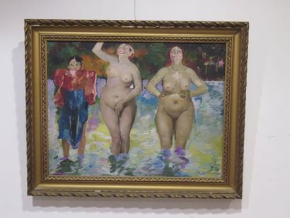  Filip MALJAVIN (1869-1940) 
Les baigneuses 
Huile sur toile 
Signée en bas à droite...