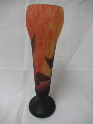 null DAUM (Nancy) Vase in glass paste, with multi-layer decoration representing plants....