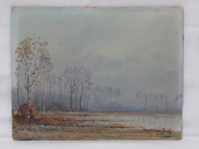  PICHET, "Landscape", oil on canvas pasted on board, signed lower right, 19 x 24...