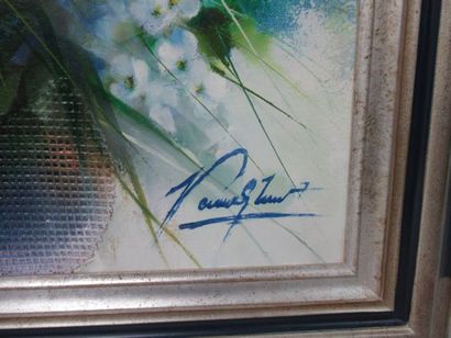  Raymond POULET (born in 1934) 
"The Chinese with hydrangeas". 
Oil on canvas, SBD,...