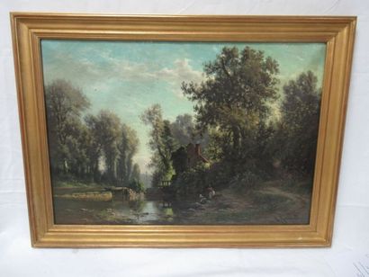  Alexandre GITTARD (1832-1904) 
"Lanvandières". 
Oil on canvas, SBD 
50 x 74 cm 
(restorations,...