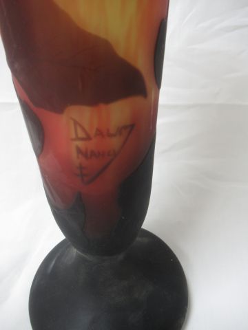 null DAUM (Nancy) Vase in glass paste, with multi-layer decoration representing plants....