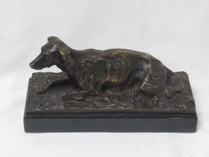 null After Louis Albert CARVIN (1875-1951) "Reclining dog" Bronze sculpture with...