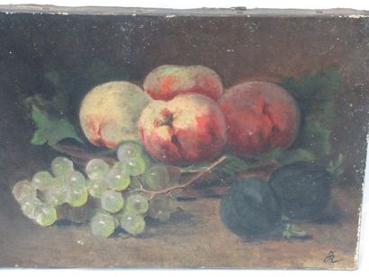 null Modern school "Still life with peaches" Oil on canvas, mongrammed JR. (some...