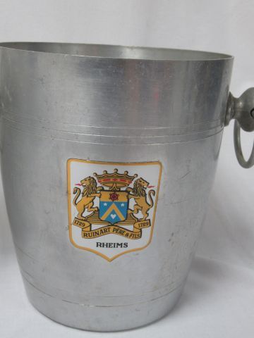 null Set of two aluminium and metal advertising champagne buckets: Ruinart and Mandois....
