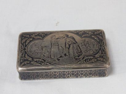 null Tabatière en argent niellé, à décors d'une scène galante, minerve, 2 x 8 x 5...