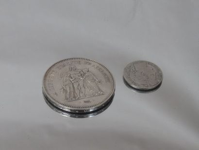 null France Lot de pièces en argent : 50 francs Hercule 1976 et 1 franc Napoléon...