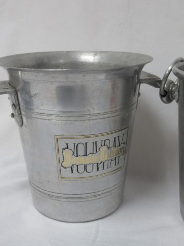 null Set of two aluminium and metal advertising champagne buckets: Mumm and Vouvray....