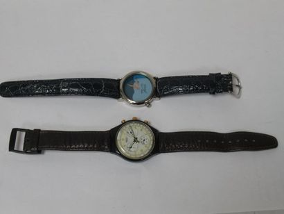 null Lot de deux montres : une Swatch (en résine, bracelet cuir) et une Davidoff...