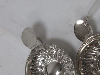 null ŒNOLOGY Lot including 2 silver plated tastevins (one damaged) and a thermom...