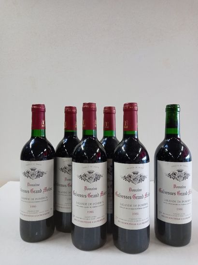 null 6 bouteilles de Lalande de Pomerol 1986 Domaine Galvesse Grand Moine (dont 1...
