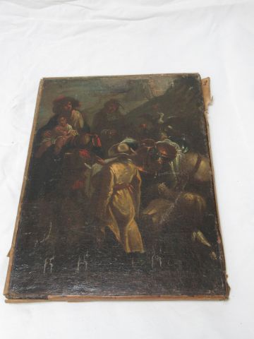 null School of the XVIIIth century (Flanders ?) "Scène de genre" Oil on canvas (fragment...