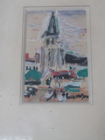null Lucien GENIN (1894-1953) "Church tower" Gouache on paper. Signed. 13 x 9 framed...