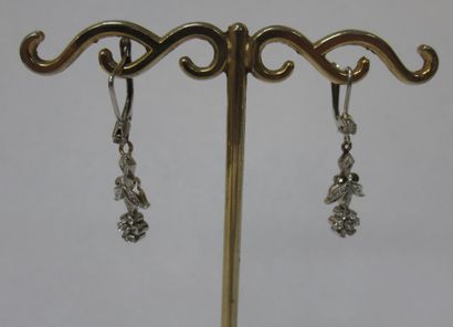 Pair of earrings in white gold, decorated...