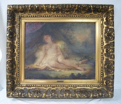  Felix POSSART (Berlin 1837- 1928) "Nu féminin assoupi" Huile sur toile , signé en...