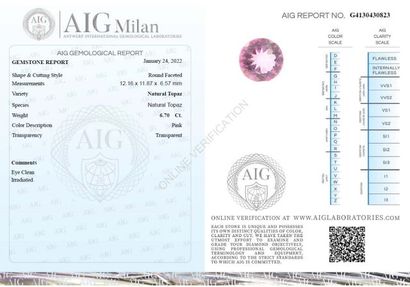 null Topaze, rose, ronde, 6,70 carats. Certificat AIG MILAN.