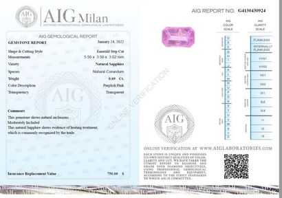 null Saphir rose, 0,69 carat. Certificat AIG MILAN.