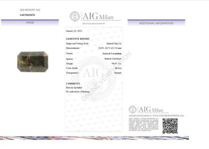 null Saphir, taille émeraude, 78,67 carats. Certificat AIG MILAN.