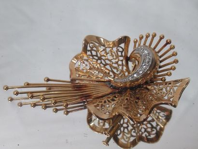 Important brooch in 18k yellow gold, set...
