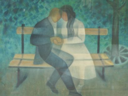 null Louis TOFFOLI (1907-1999) 

"Couple on a bench"

Lithograph in color, signed...