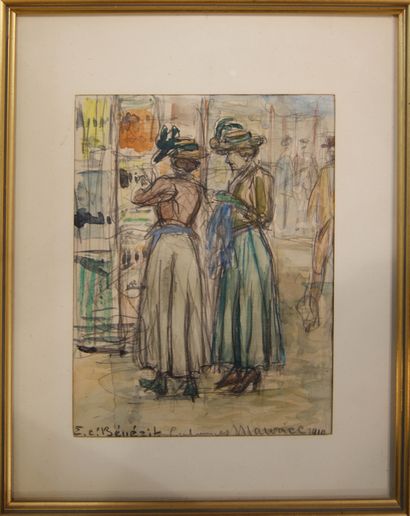 null BENEZIT 

"Young Women in a Department Store".

Watercolor drawing, signed and...