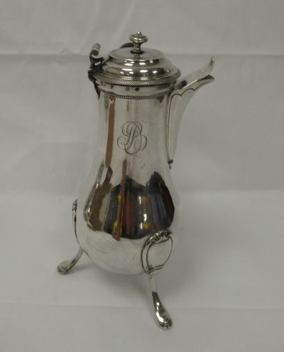 null Coffee pot tripod in silver. Wooden side handle. Late 18th century (circa 1770/80)....