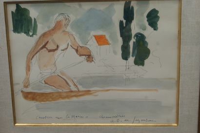 null André DUNOYER DE SEGONZAC (1884-1974)

"Canoeist on the Marne, Chennevières

Pen,...
