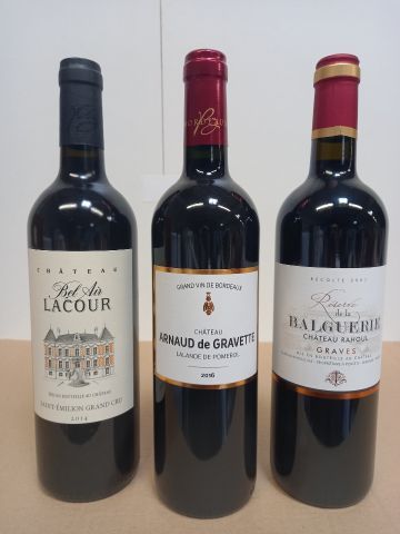 null Lot de 3 bouteilles :

1 Château Arnaud La Gravette 2016 Lalande de Pomerol

1...