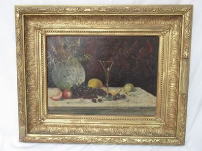 null LION Gabriel (1869-1909) "Nature morte aux raisins" Huile sur toile. SBD, datée...