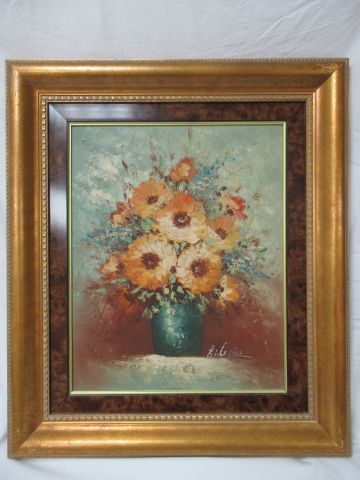 null BIDELLE "Nature morte au bouquet" Huile sur toile. SBD. 51 x 40 cm Cadre en...