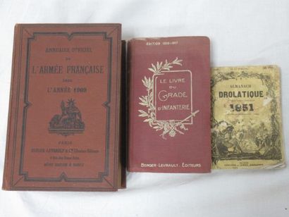 null MILITARIA Lot de 3 livres : Almanach drolatique 1851 (broché, abîmé), Annuaire...