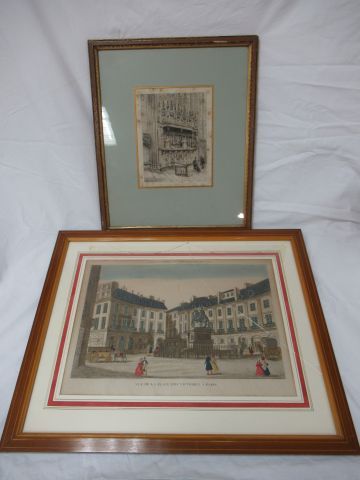 null Lot de deux gravures, comprenant "La Vue de la Place des Victoires à Paris"...