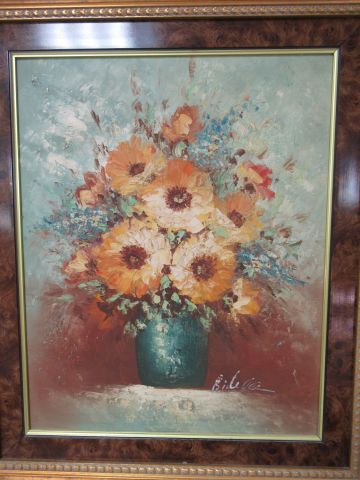 null BIDELLE "Nature morte au bouquet" Huile sur toile. SBD. 51 x 40 cm Cadre en...