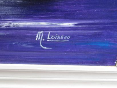 null Michel LOISEAU "Bateau" Huile sur panneau, SBD. 73 x 100 cm Cadre en bois laqué...