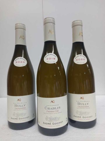 null Lot de 3 bouteilles : 



1 Chablis 1er Cru 2019 André Goichot

2 Rully Chaponnière...
