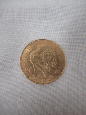 null Pièce de 20 francs en or, Coq, 1912, poids 6,45 g.