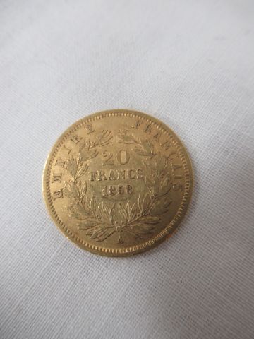 null Pièce de 20 francs en or, Napoléon III, 1858, poids 6,39 g.