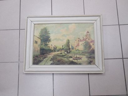 null G.DE ROCCHI "Vue de village animée" Huile sur toile, 33x54cm. Cadre en bois...