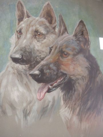 null Ecole moderne "Couple de chiens" Pastel. Porte une signature 48 x 38 cm (à vue)....