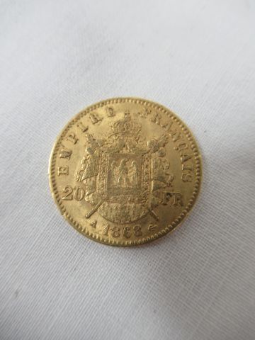 null Pièce de 20 francs en or, Napoléon III, 1868, poids, 6,45 g.