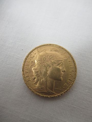 Pièce de 20 francs en or, Coq, 1908, poids...
