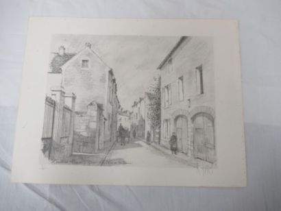 null Lot comprenant un dessin "Houilles, rue de Saint Germain" (49 x 38 cm), une...