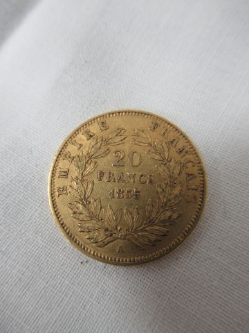 null Pièce de 20 francs en or, Napoléon III, 1855, 6,42 g.